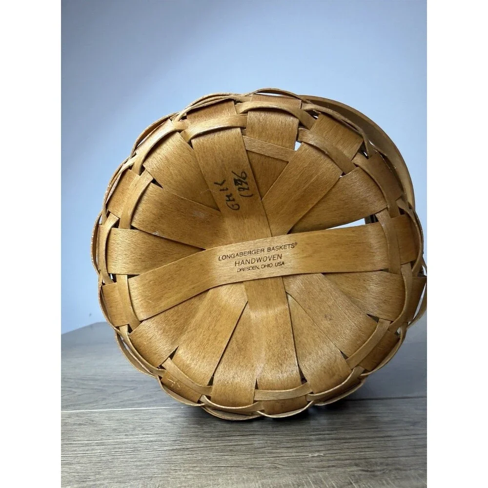 Vtg Longaberger Round Basket 1996 Swing Handle Handwoven Storage Classic Stain
